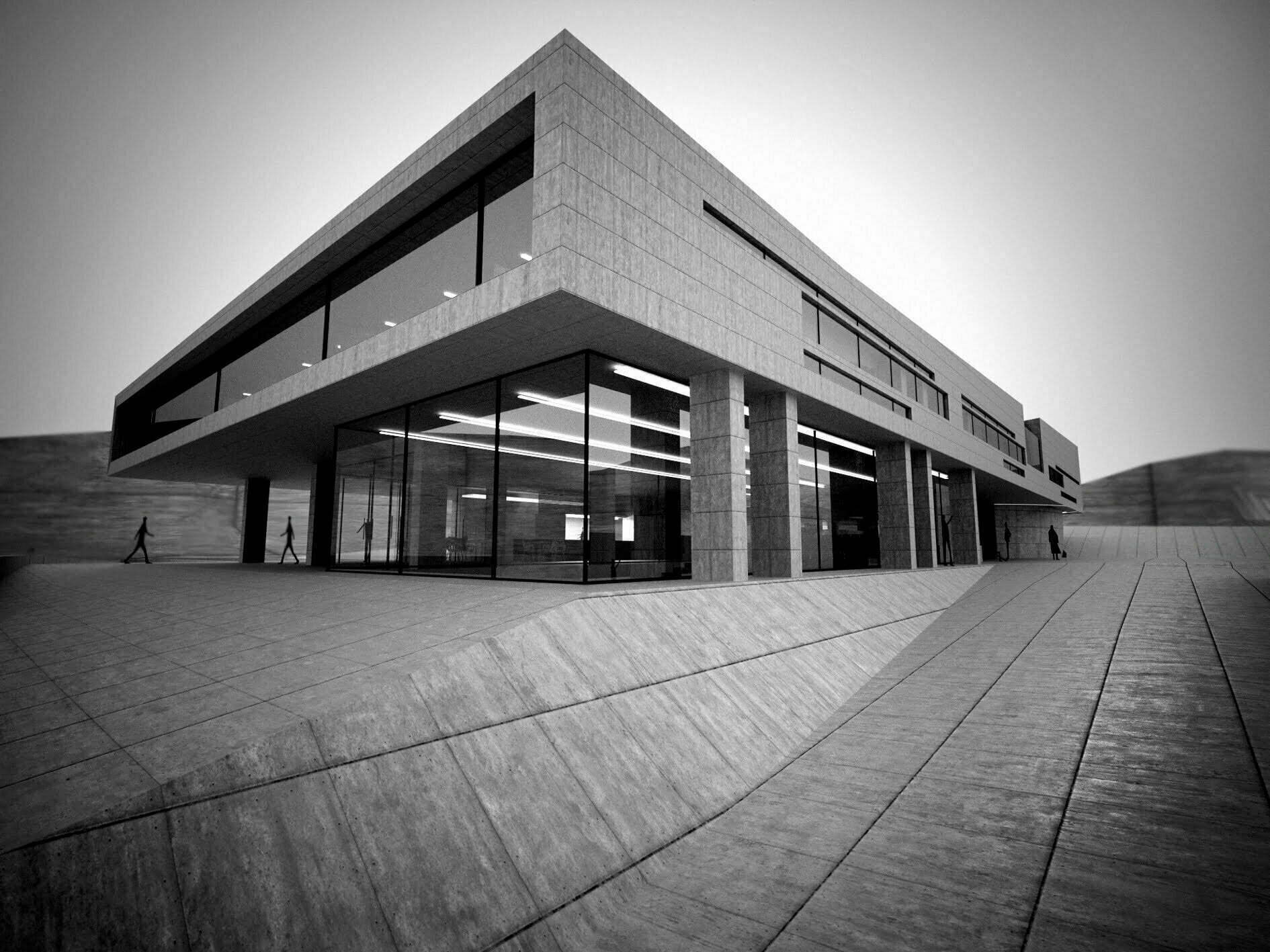 grey building with big windows